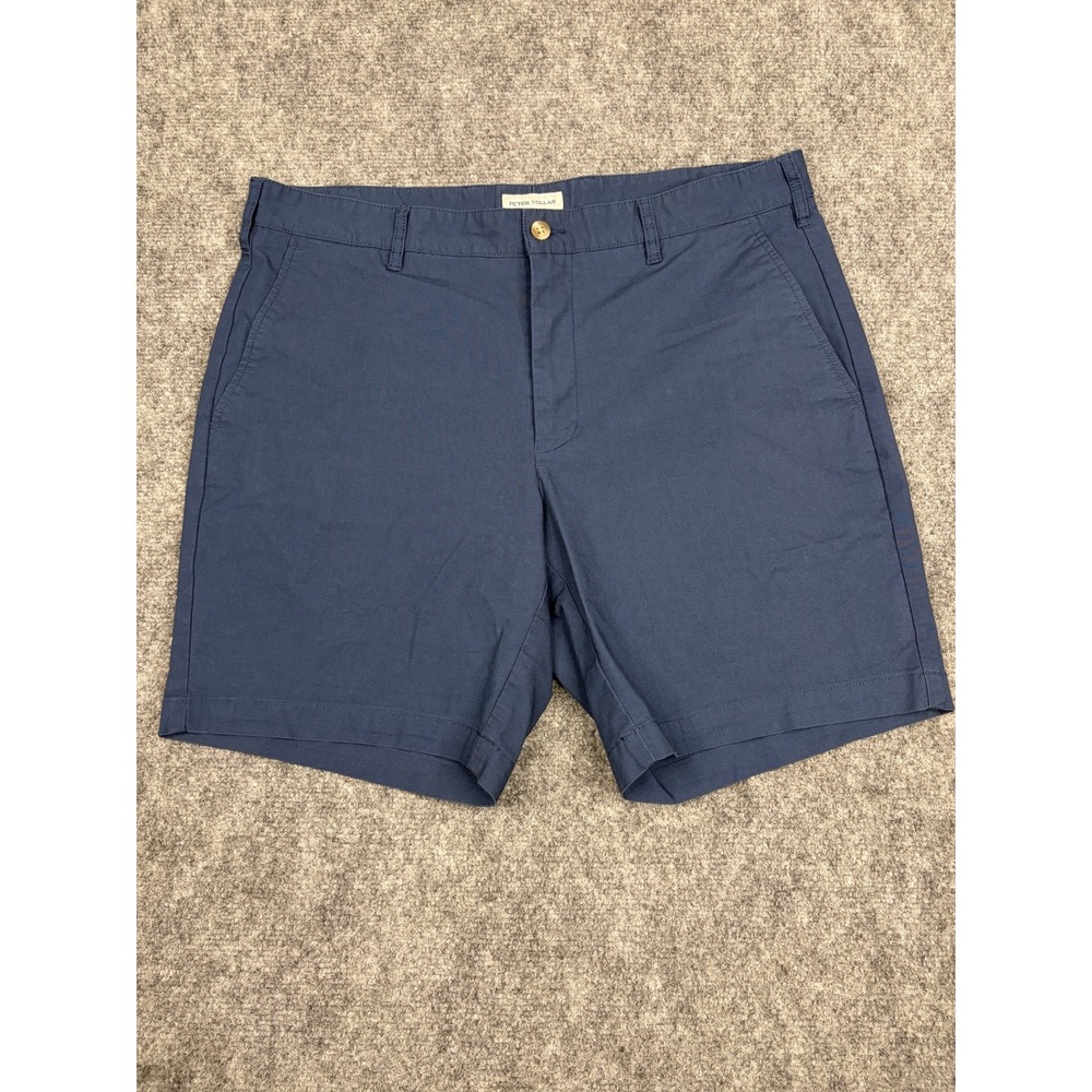 Peter Millar Mens Navy Blue Flat Front Chino Shorts Size 34 Golf Casual Classic